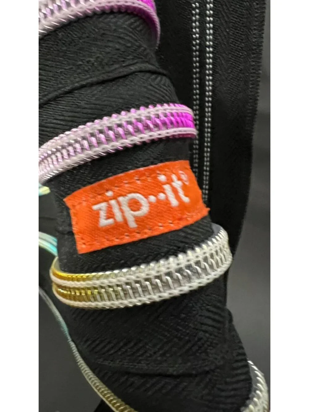 Zipit Black Shoulder Bag With Multi-Color Zipper Stripes And Adjustable Strap - Picture 2 of 3